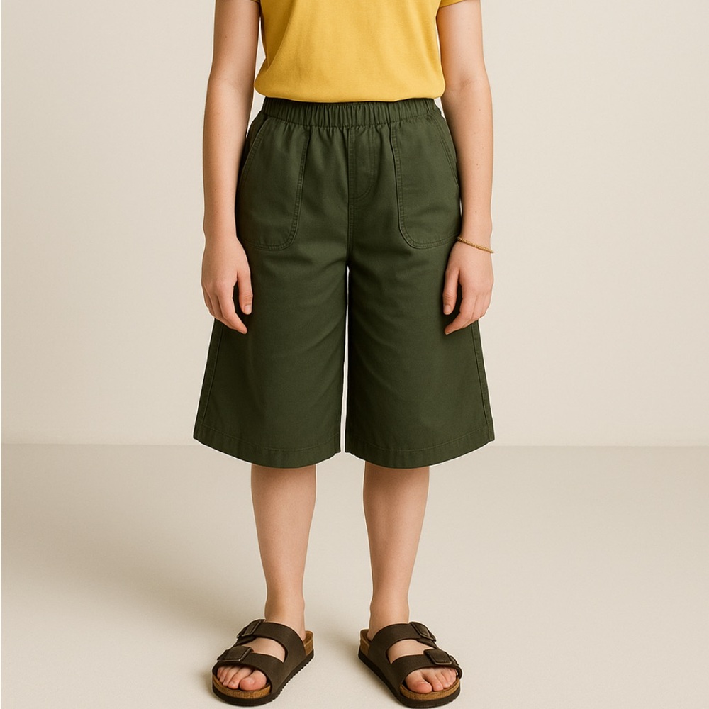 📌 UNIQLO Girls Easy Gaucho Culottes Pants – Size 8-10 years L (Olive Green) 🌿